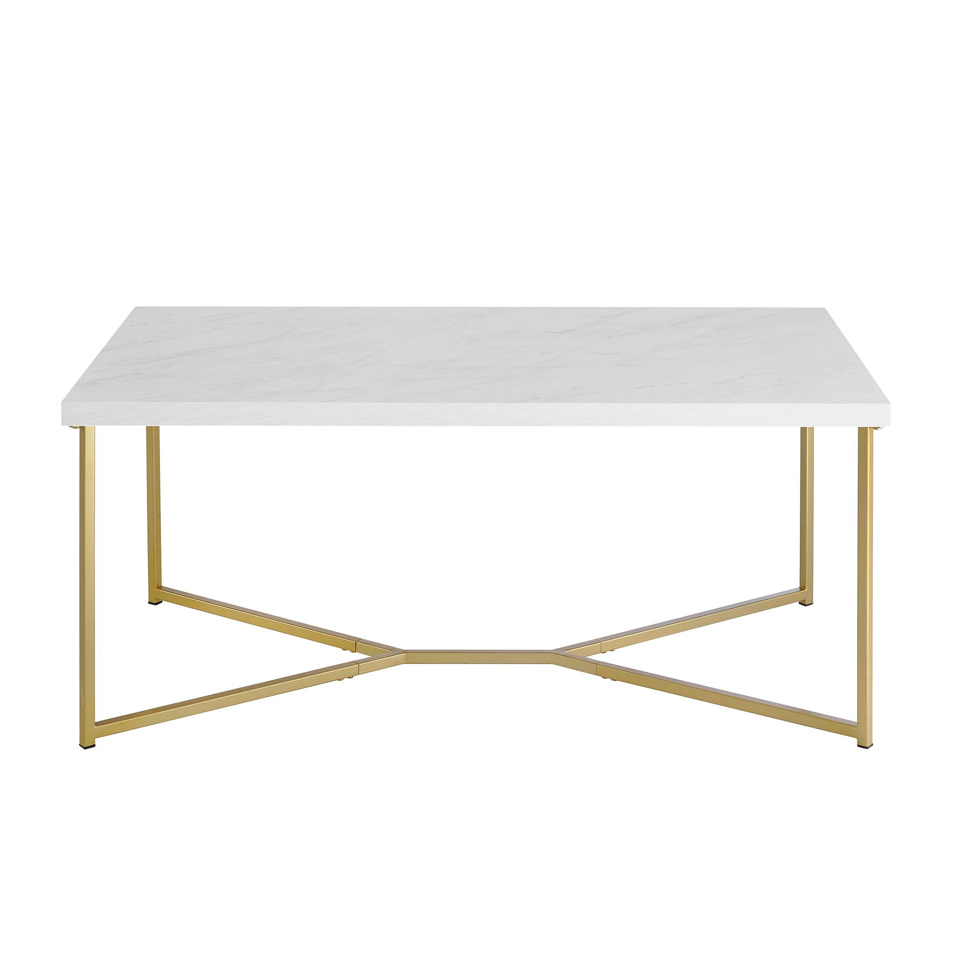 Luxe 42" Faux White Marble & Gold Y Leg Modern Glam Coffee Table